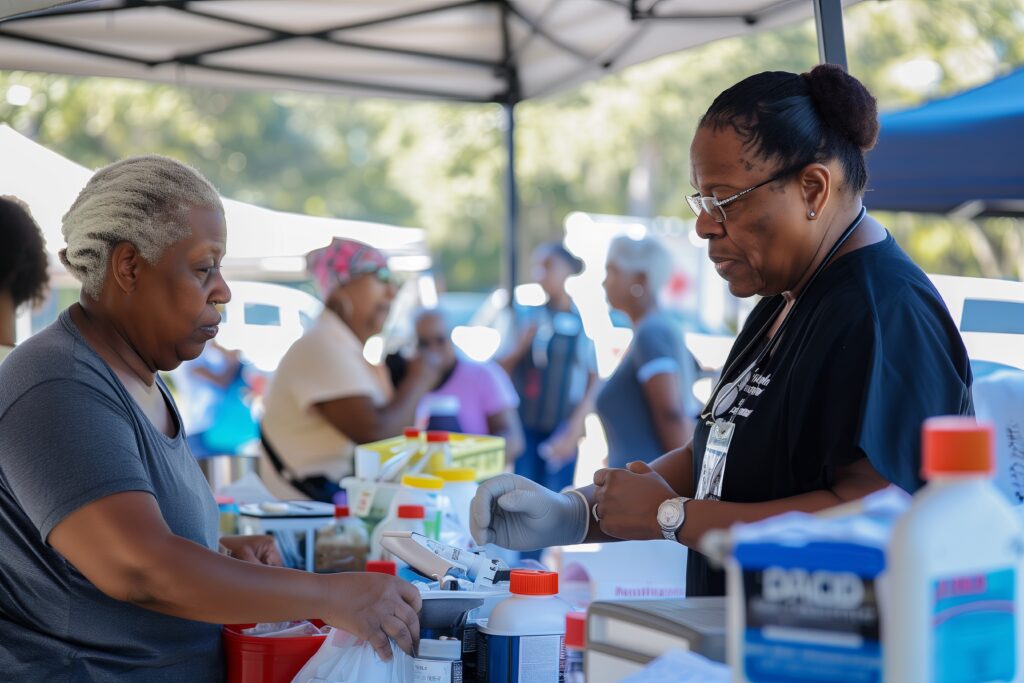 Attendees community health receive free health screenings and wellness advice at fair